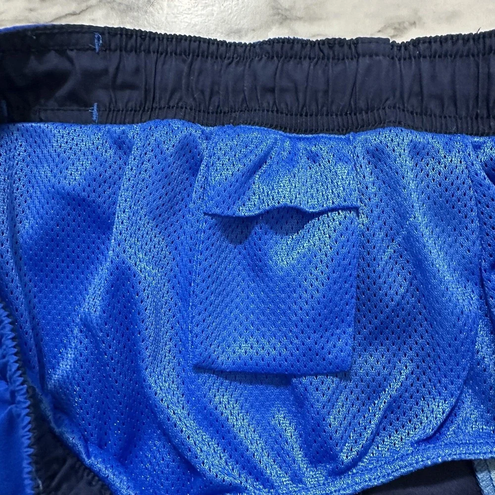 Nike Men's Swim Trunks Suit Board Shorts XL Slim Waist Blue Black Lined Pocket